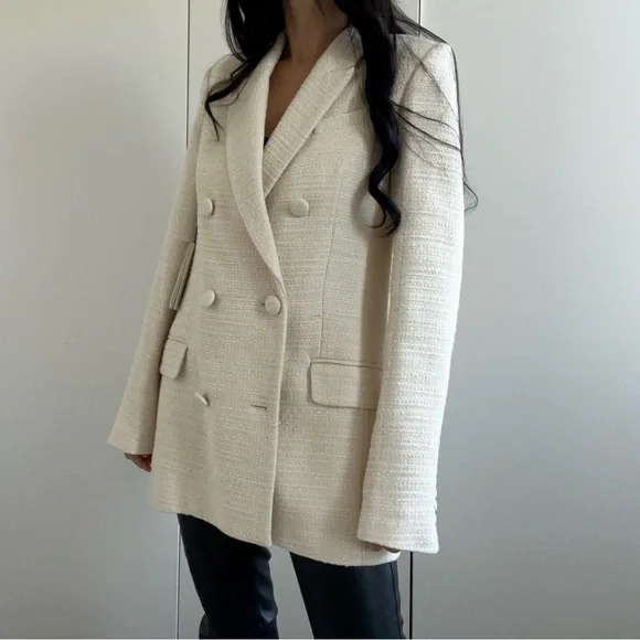 NWT Aritzia Babaton tweedy ivory cream blazer sz 2 - Picture 2 of 6
